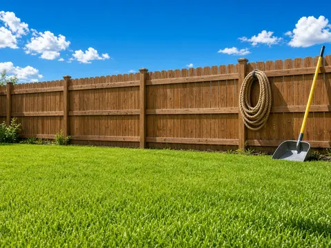 Fenced backyard lawn on a sunny day (illustrative image)