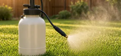 Pump sprayer on a sunny lawn (illustrative image)